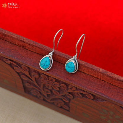 925 sterling silver oval shape turquoise stone drop dangle earrings jewelry er265 - TRIBAL ORNAMENTS