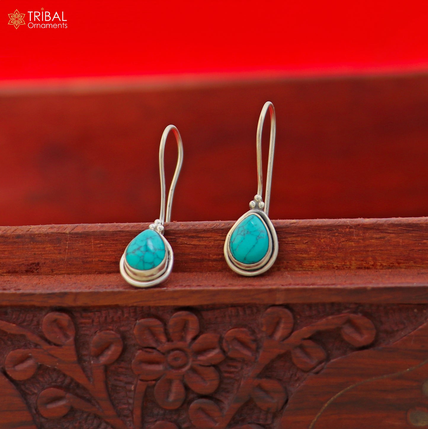 925 sterling silver oval shape turquoise stone drop dangle earrings jewelry er265 - TRIBAL ORNAMENTS