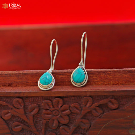 925 sterling silver oval shape turquoise stone drop dangle earrings jewelry er265 - TRIBAL ORNAMENTS