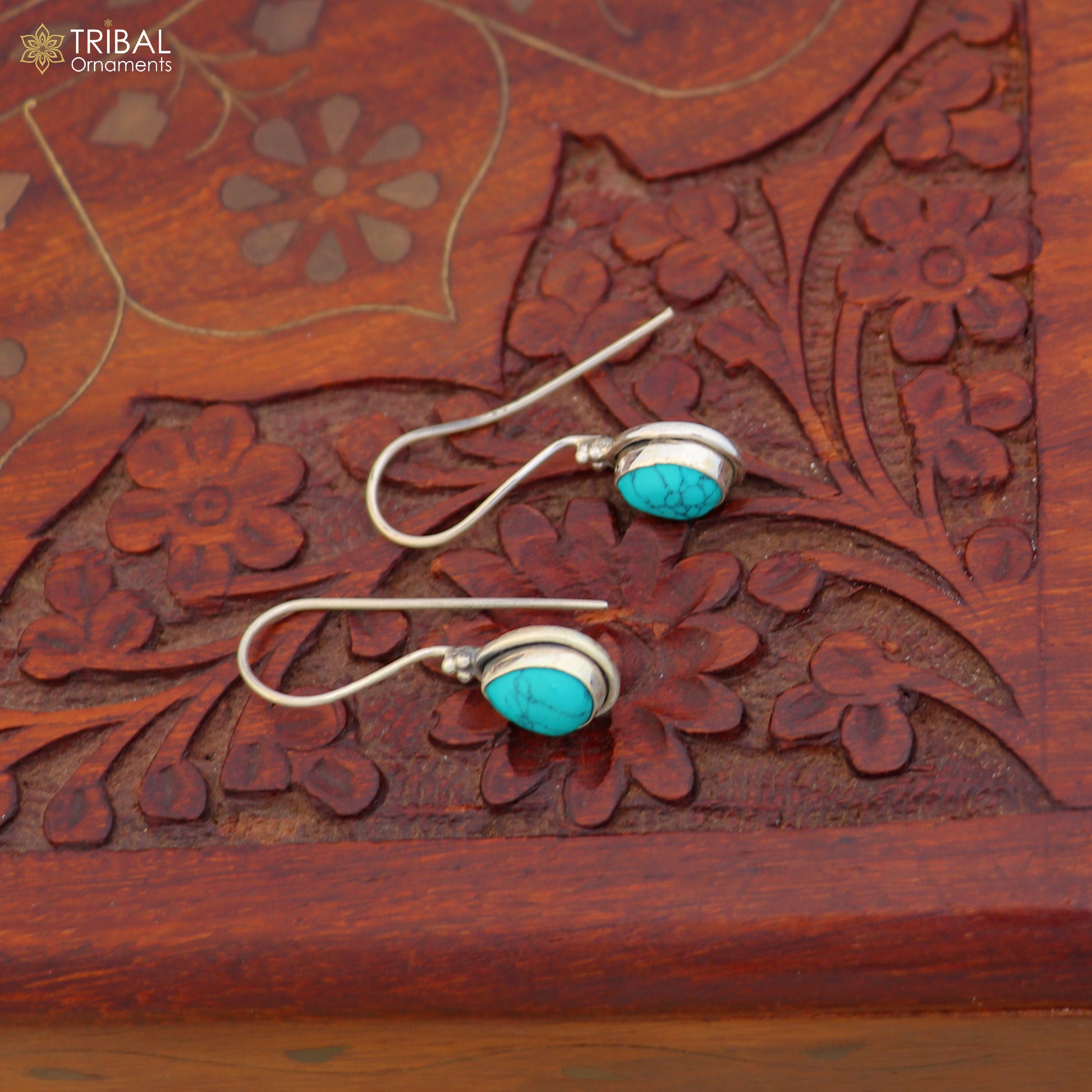 925 sterling silver oval shape turquoise stone drop dangle earrings jewelry er265 - TRIBAL ORNAMENTS