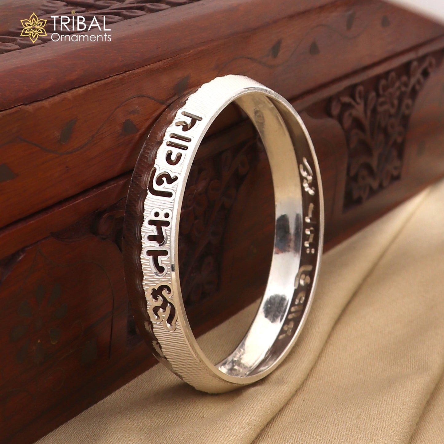 999 pure silver stylish Om namah shivay ( shiva mantra )shiny bangle kada nsk925