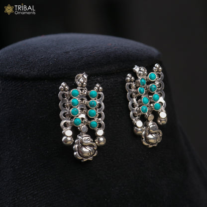 925 sterling silver traditional necklace and earrings set with turquoise stones, ethnic jewelry by TRIBAL ORNAMENTS.