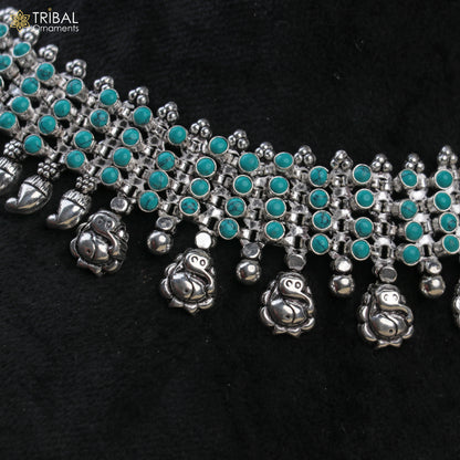 925 sterling silver traditional necklace and earrings set with turquoise stones, ethnic jewelry by TRIBAL ORNAMENTS