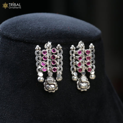 925 sterling silver pink stone with hanging traditional necklace set with earring ethnic jewelry set809 - TRIBAL ORNAMENTS