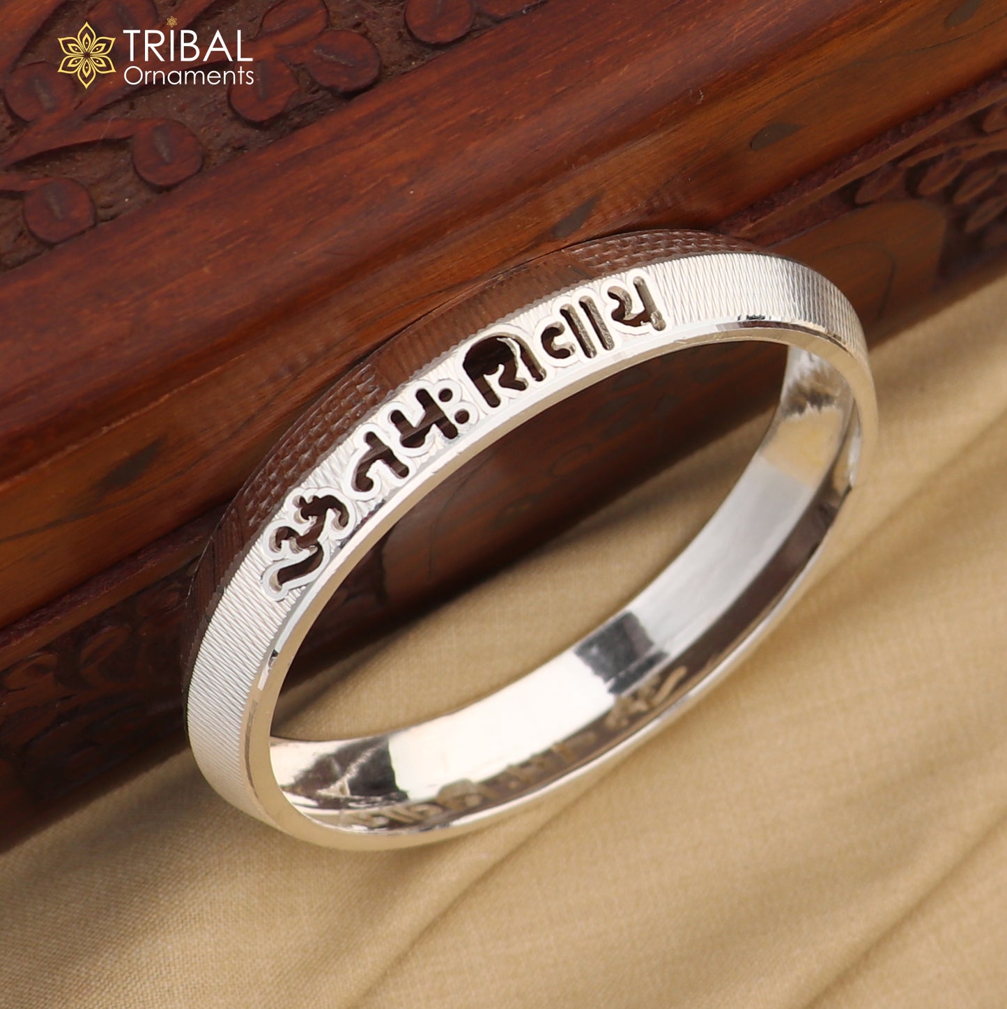 999 pure silver stylish Om namah shivay ( shiva mantra )shiny bangle kada nsk928