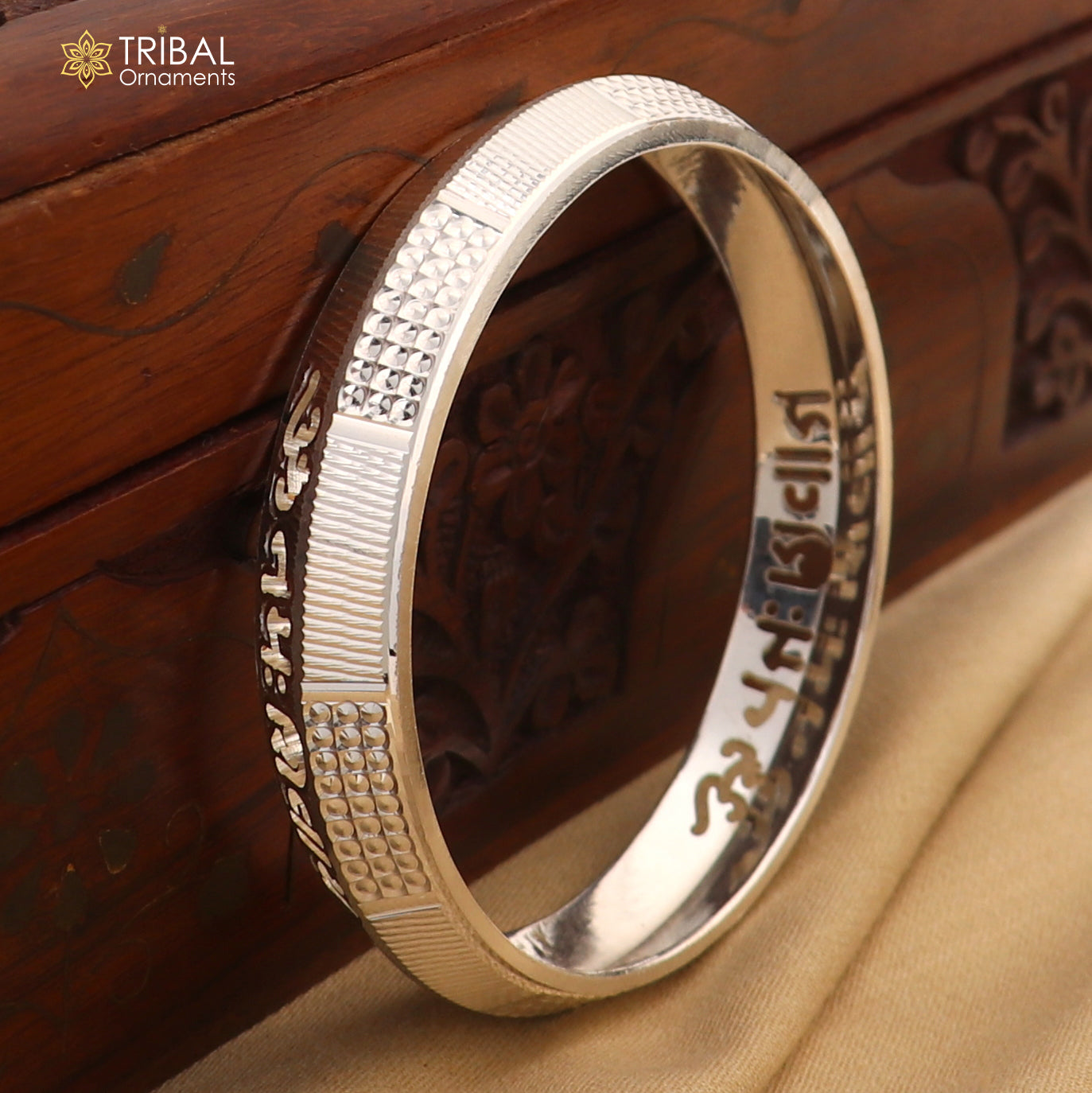 999 pure silver stylish Om namah shivay ( shiva mantra )shiny bangle kada nsk928
