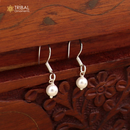 Unique 925 Sterling silver fabulous Hoops earrings with gorgeous pearls stone stylish light weight delicate jewelry  s1209