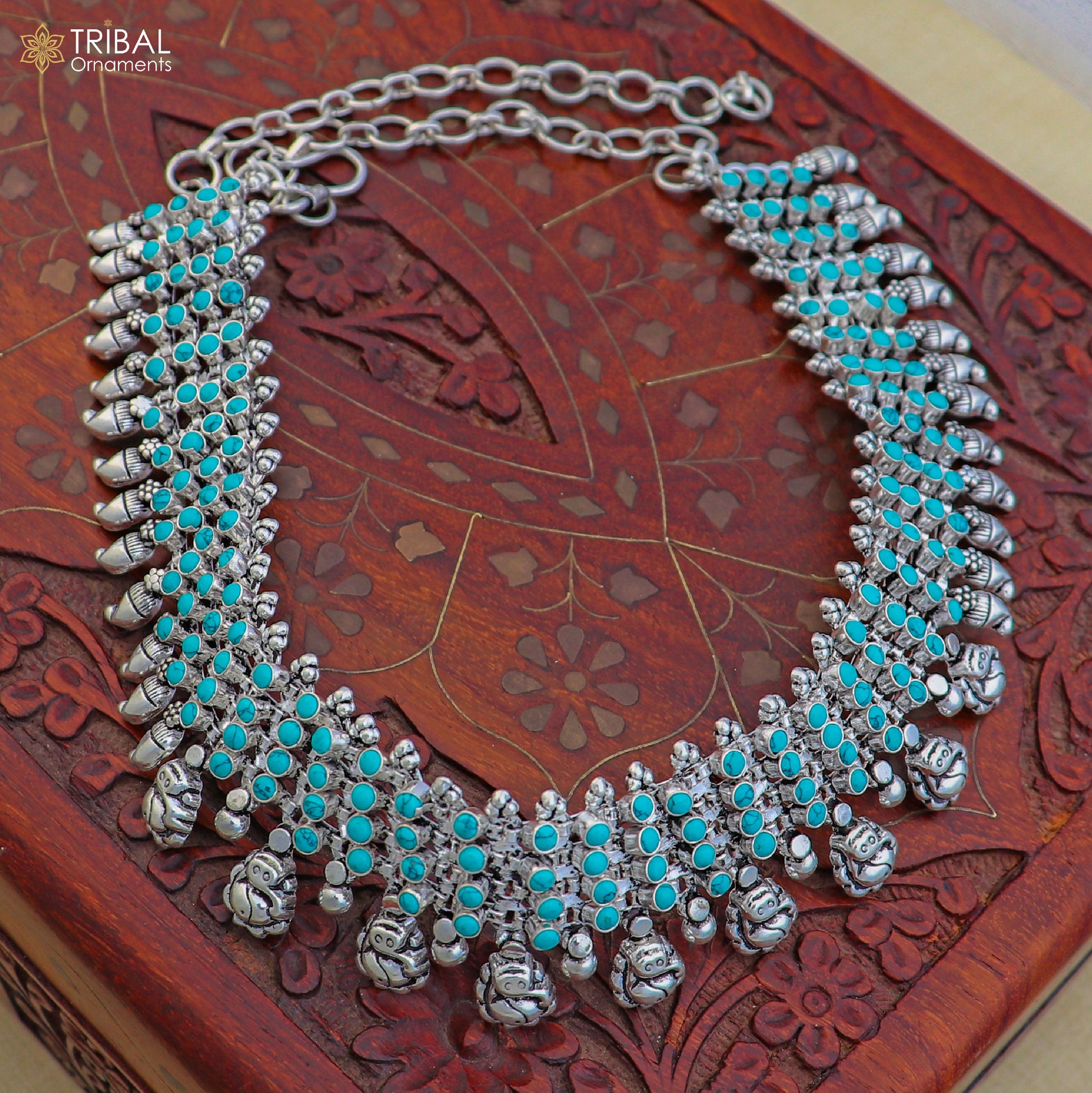 925 sterling silver turquoise stone traditional necklace with earring best ethnic jewelry set807 - TRIBAL ORNAMENTS