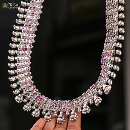 925 sterling silver pink stone with hanging traditional necklace set with earring ethnic jewelry set809 - TRIBAL ORNAMENTS