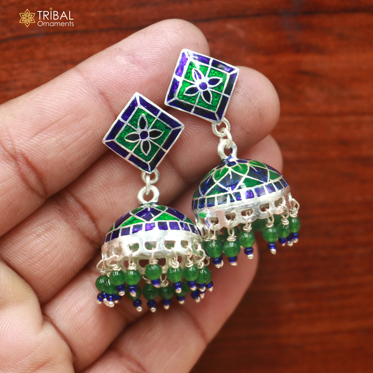 925 sterling silver minakari design Jhumka earring er347