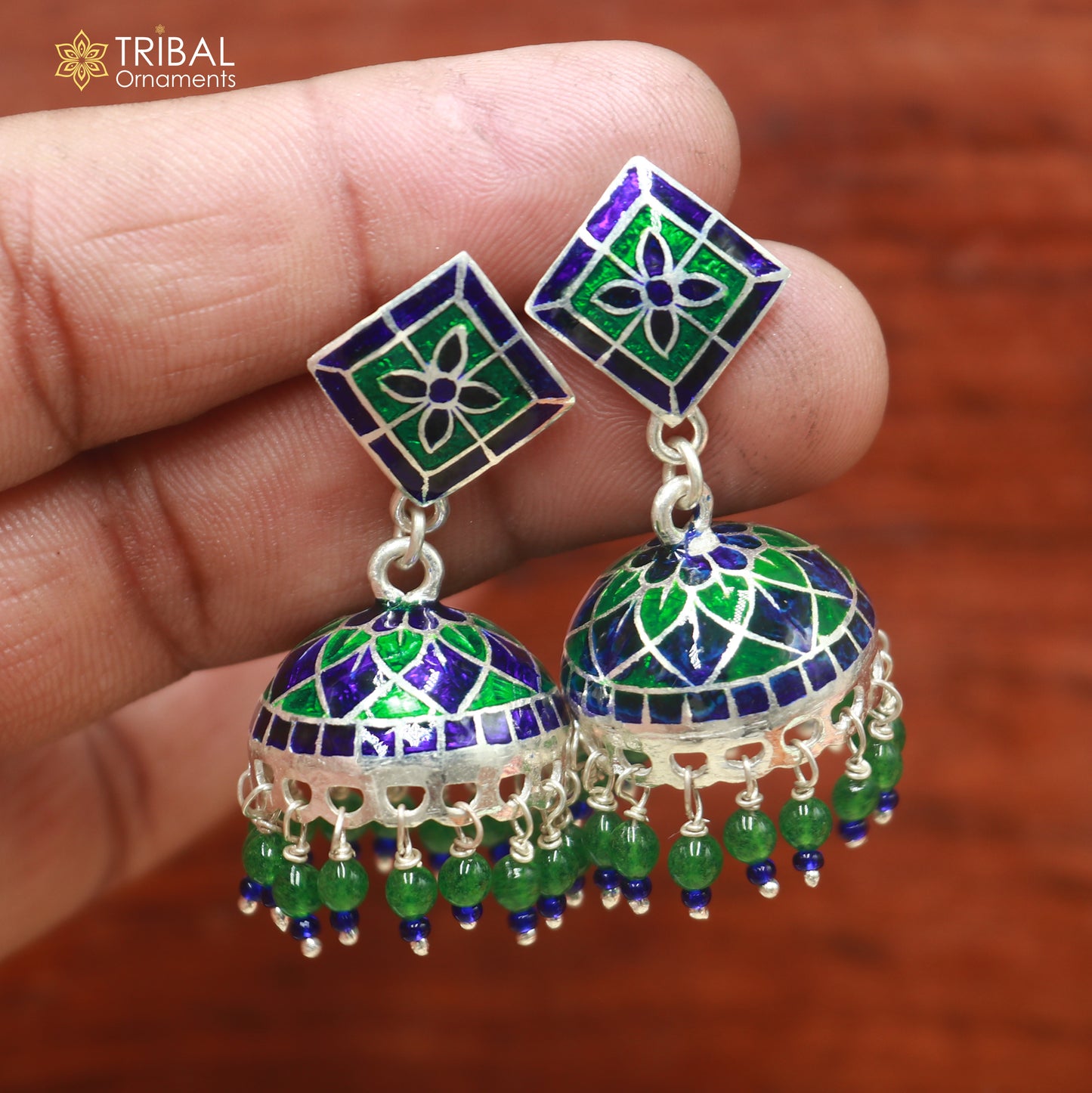 925 sterling silver minakari design Jhumka earring er347