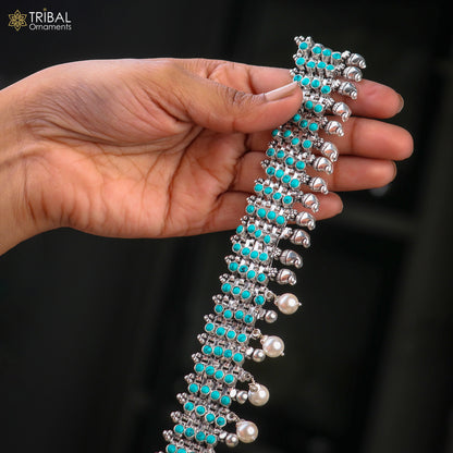 925 sterling silver turquoise stone traditional necklace with earring best ethnic jewelry set808 - TRIBAL ORNAMENTS