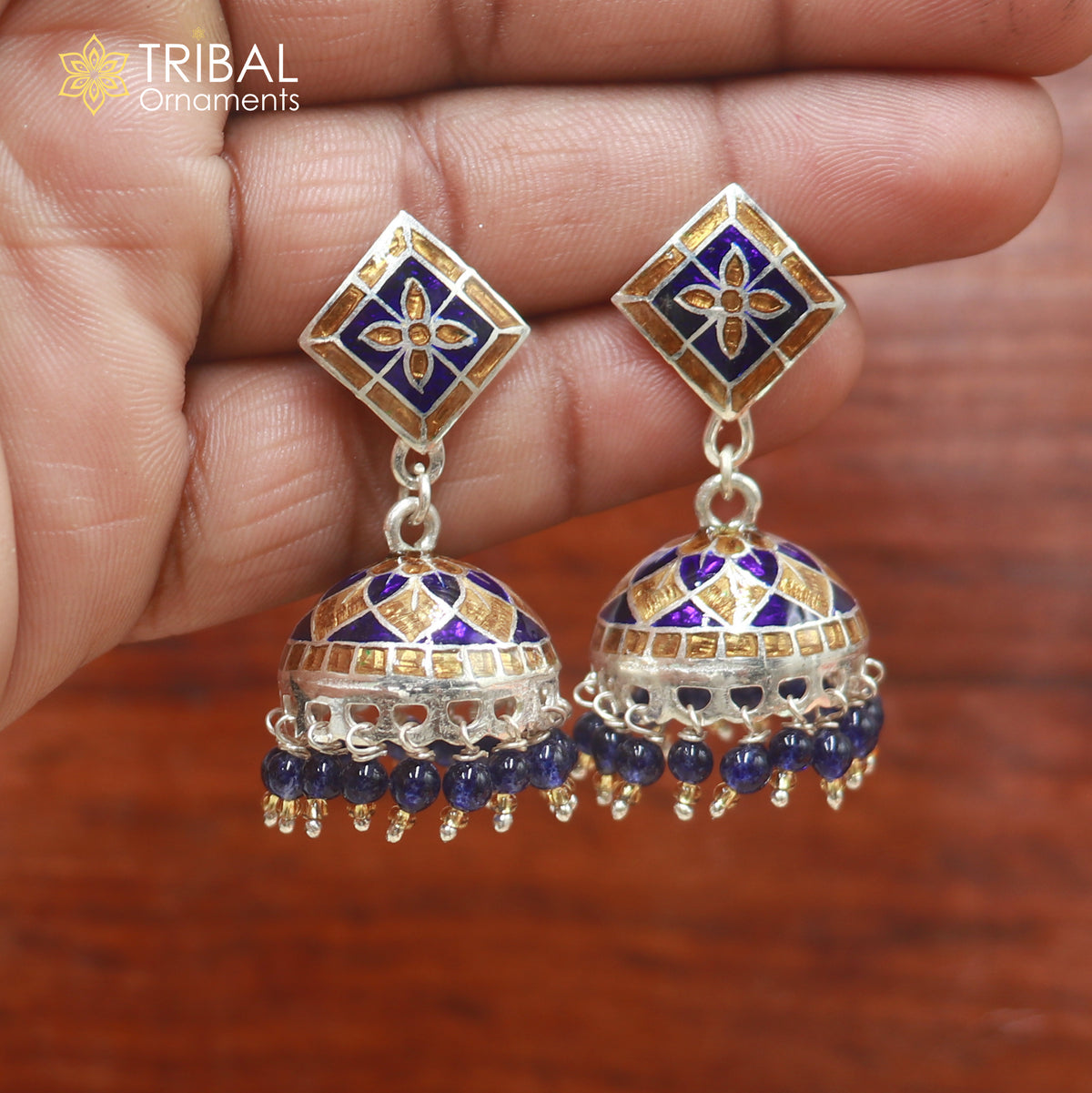 925 sterling silver minakari design Jhumka earring er346
