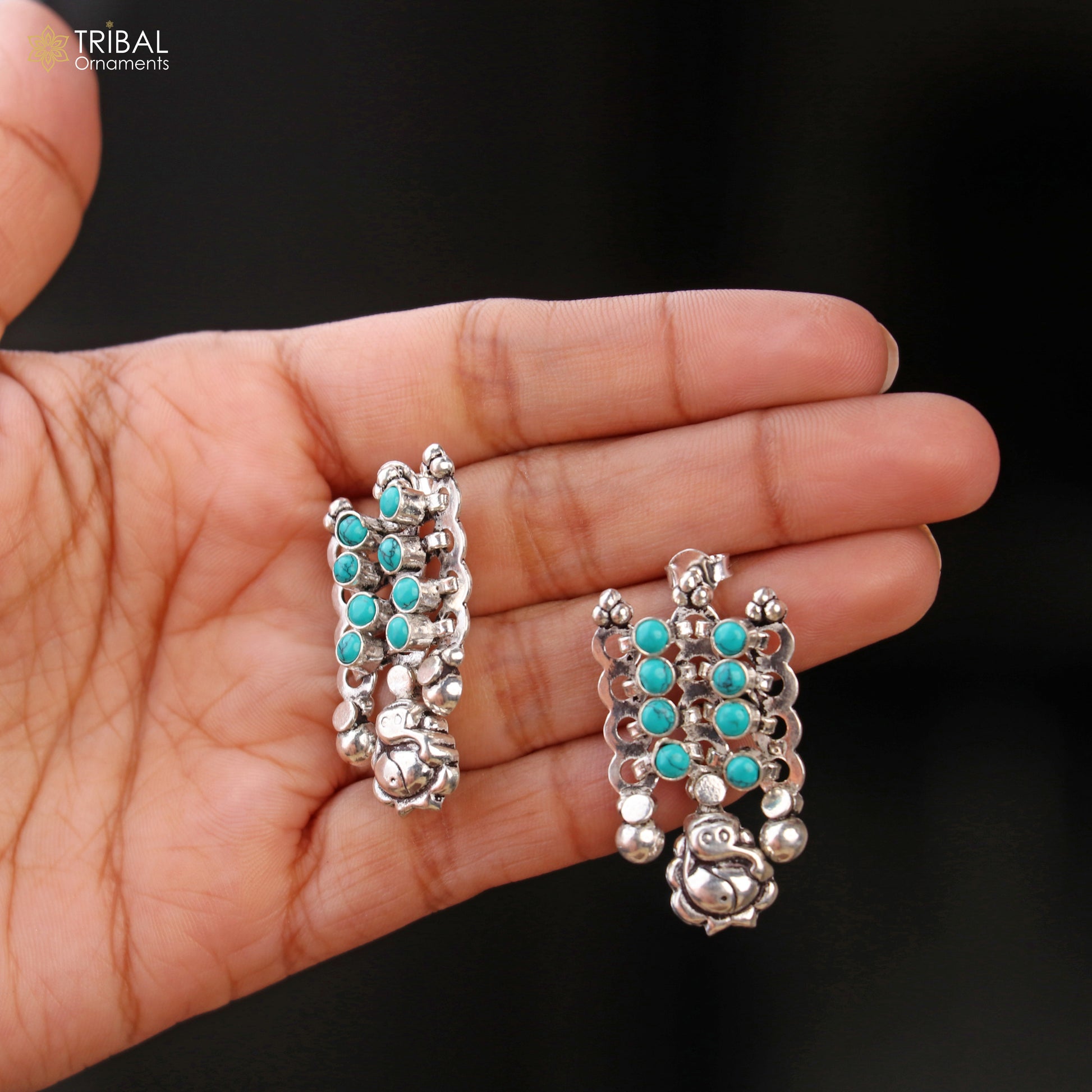 925 sterling silver turquoise stone traditional necklace with earring best ethnic jewelry set807 - TRIBAL ORNAMENTS