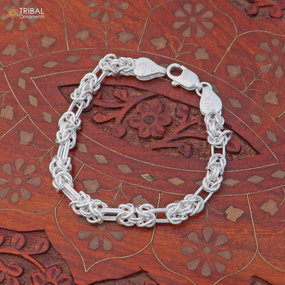 Sterling silver 8.5-inch Byzantine box chain bracelet by Tribal Ornaments, unisex jewelry, detailed chain design, perfect for gifting