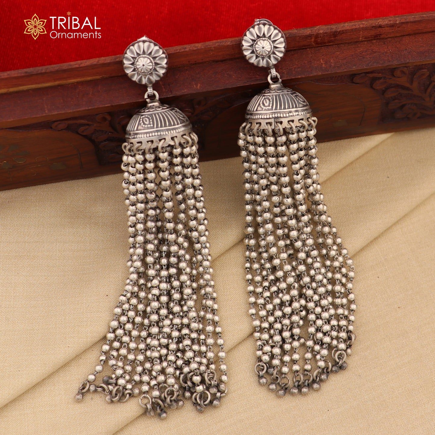 925 sterling silver vintage floral design jumka earring ethnic tribal jewelry s1367