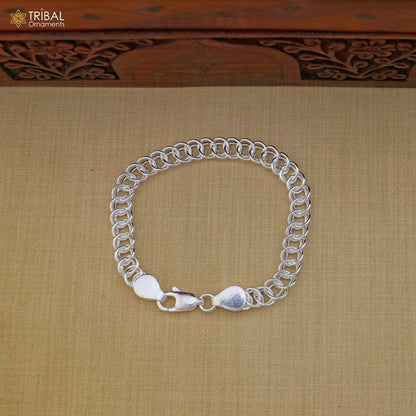 8.5-inch sterling silver Byzantine box chain bracelet by Tribal Ornaments, unisex jewelry with intricate link design.