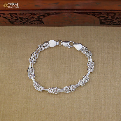 8.5-inch sterling silver Byzantine box chain bracelet by TRIBAL ORNAMENTS, unisex jewelry with intricate link design