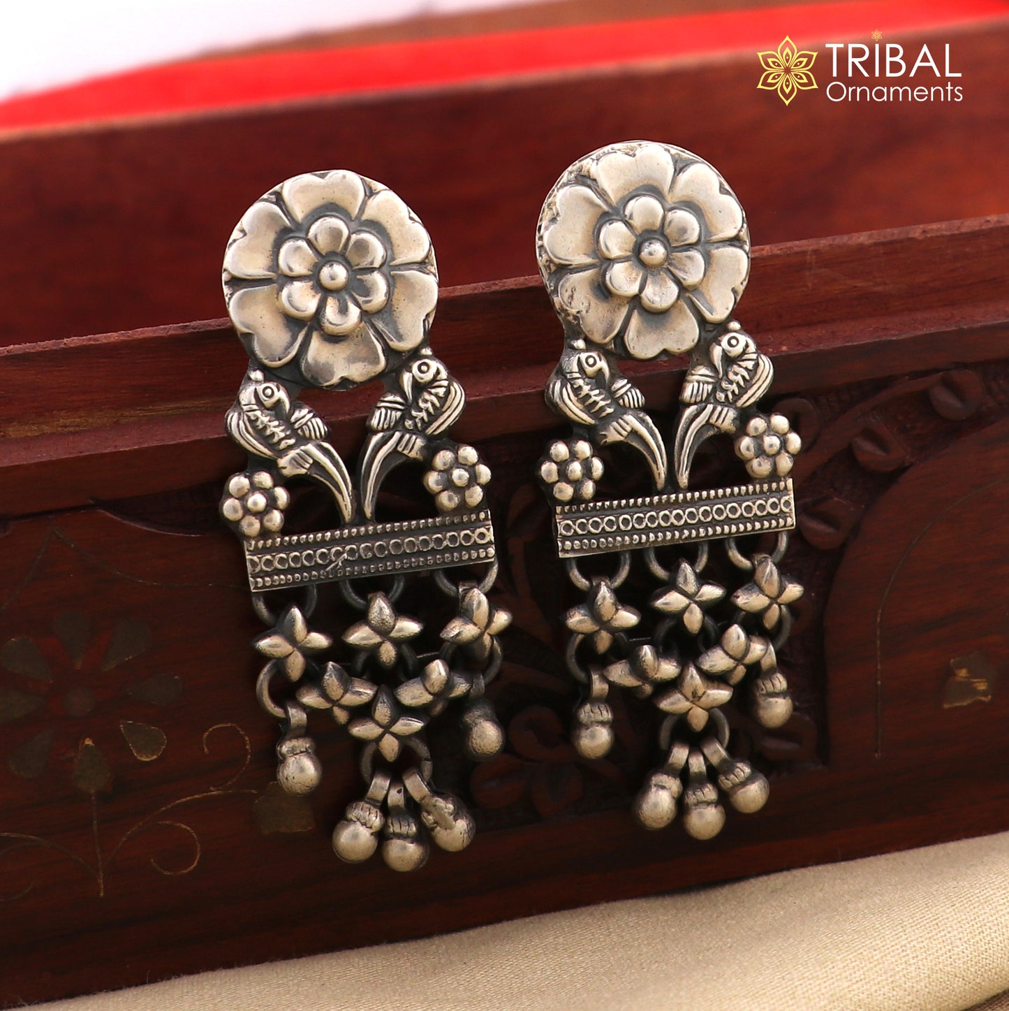 925 sterling silver vintage floral design jumka earring ethnic tribal jewelry s1369