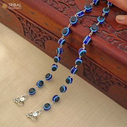 Sterling silver evil eye ankle bracelet with stylish design, perfect for foot jewelry and belly dance accessories.