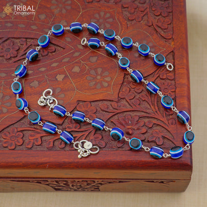 Sterling silver evil eye anklet foot bracelet with stylish design, perfect for ankle or belly dance jewelry, by TRIBAL ORNAMENTS.