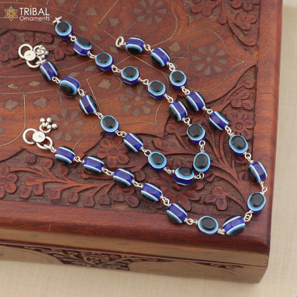Sterling silver evil eye anklet by TRIBAL ORNAMENTS, 10.5-inch stylish foot bracelet with evil eye charm for ankle jewelry.