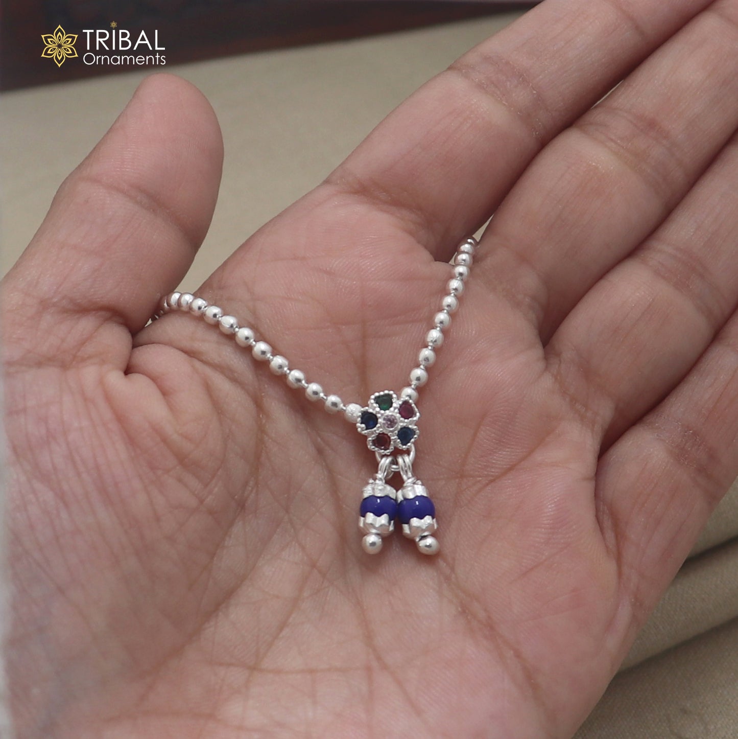 925 sterling silver beaded chain necklace for Lord Krishna Laddu Gopala jewelry set885