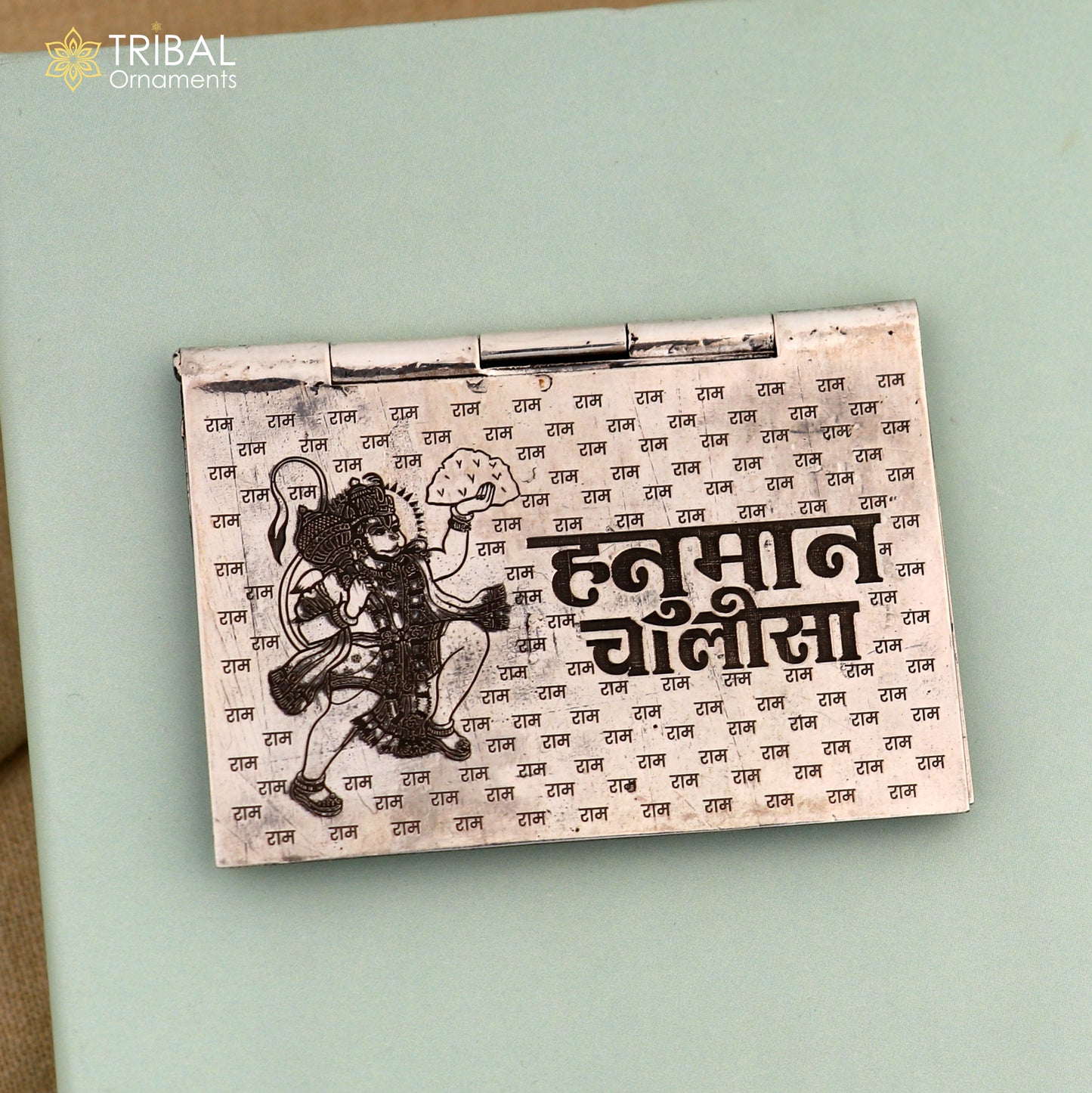 925 sterling silver complete Shree Hanuman Chalisa In hindi small mini 4 page book, puja article su1358
