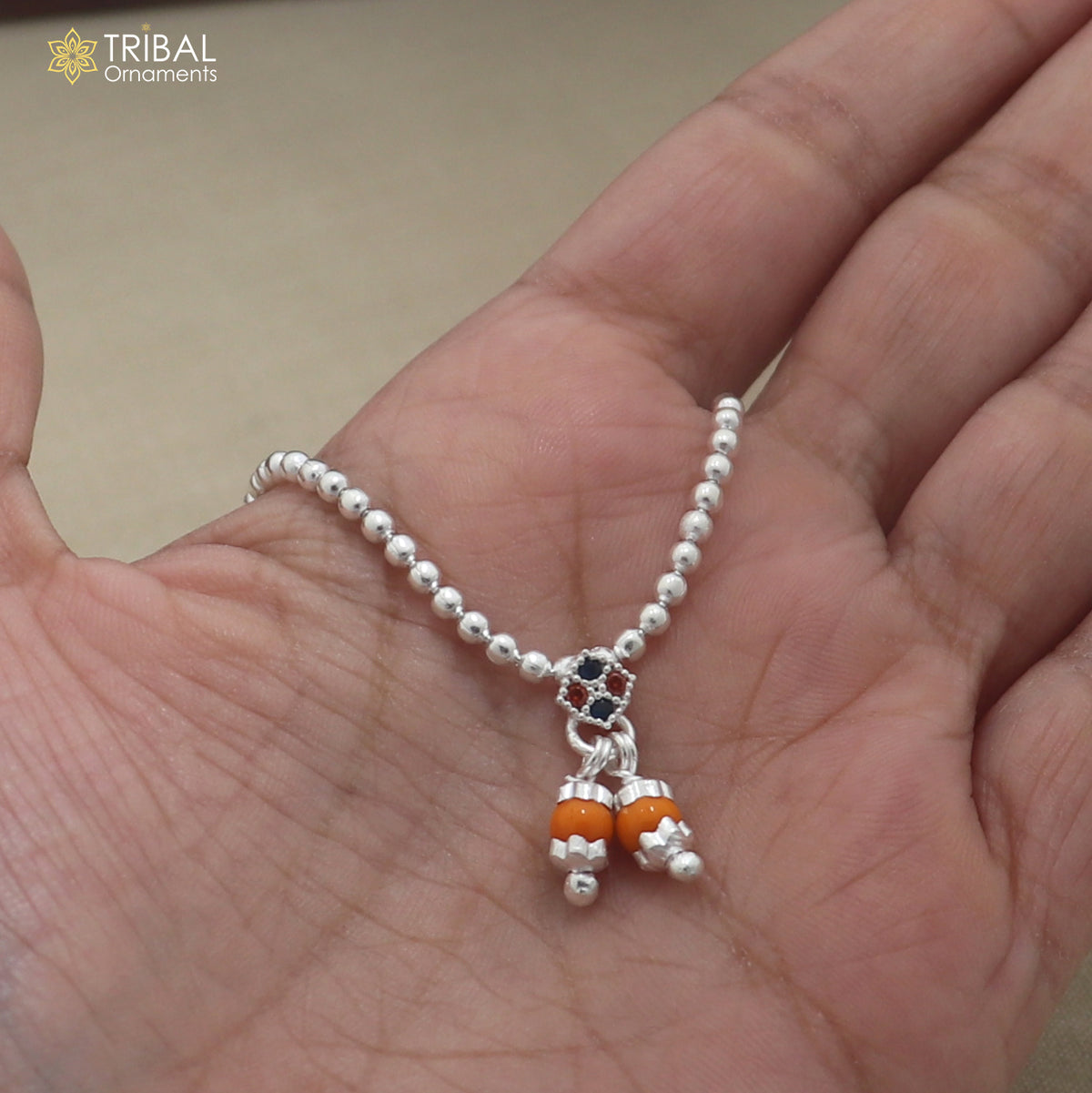925 sterling silver beaded chain necklace for Lord Krishna Laddu Gopala jewelry set890