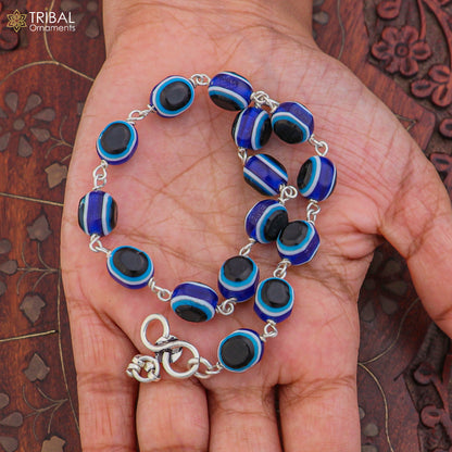 Sterling silver evil eye anklet bracelet featuring 10.5-inch stylish design, perfect for ankle or belly dance jewelry.
