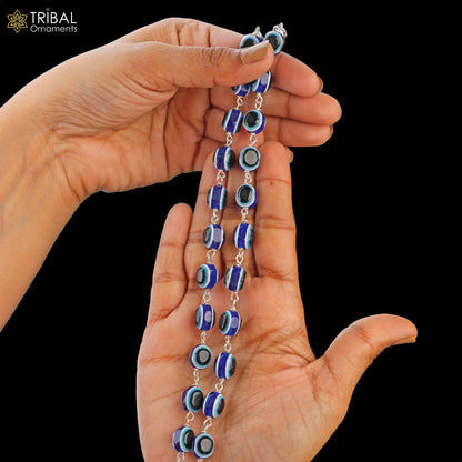 Sterling silver evil eye anklet foot bracelet with stylish design, 10.5 inches, perfect for ankle and belly dance jewelry.
