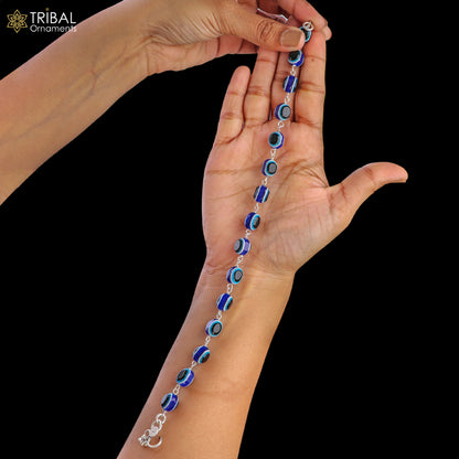 Stylish 10.5-inch 925 sterling silver evil eye anklet foot bracelet with tribal design, perfect for ankle and belly dance jewelry.