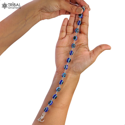 Sterling silver evil eye anklet with stylish design, 10.5-inch foot bracelet for ankle and belly dance jewelry by TRIBAL ORNAMENTS