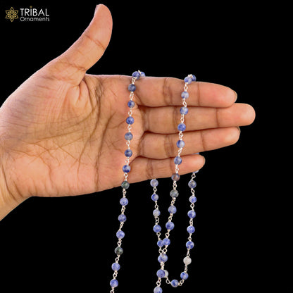 925 sterling silver lapis lazuli stone beads chain for unisex jewelry ch632 - TRIBAL ORNAMENTS