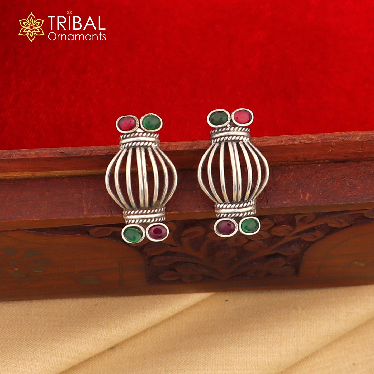 925 sterling silver vintage design stone earring ethnic tribal jewelry s1368