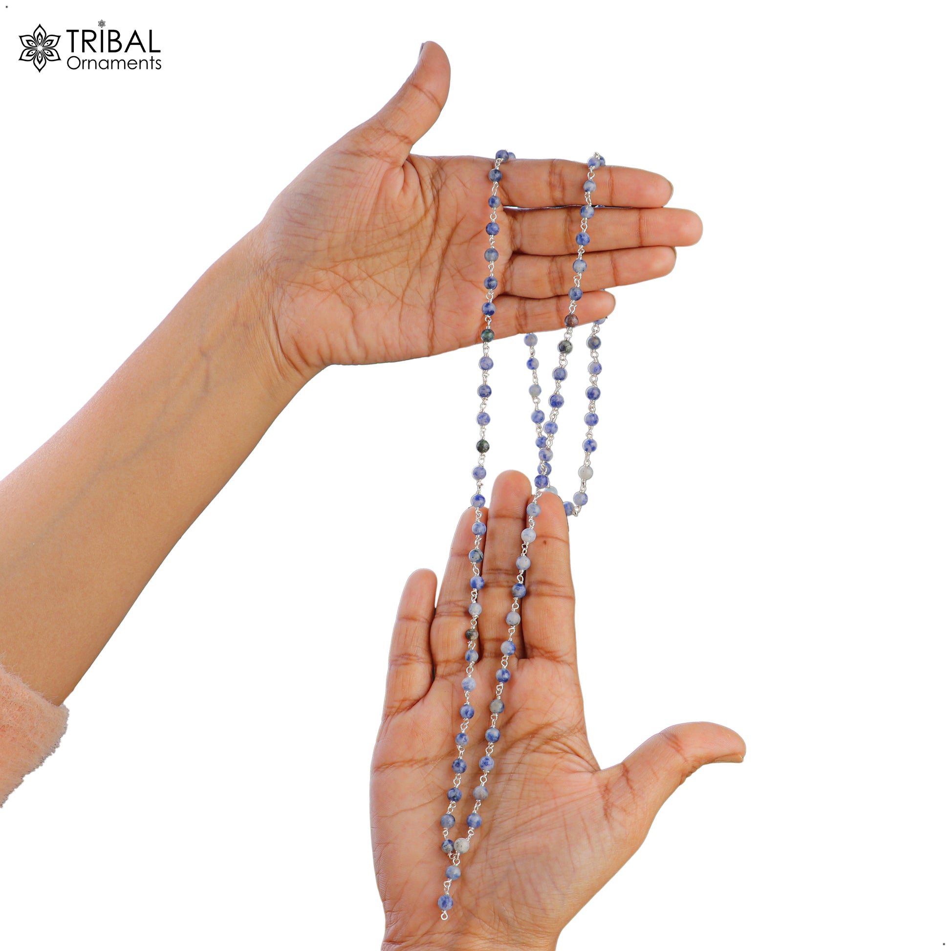 925 sterling silver lapis lazuli stone beads chain for unisex jewelry ch632 - TRIBAL ORNAMENTS