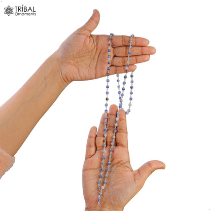 925 sterling silver lapis lazuli stone beads chain for unisex jewelry ch632 - TRIBAL ORNAMENTS