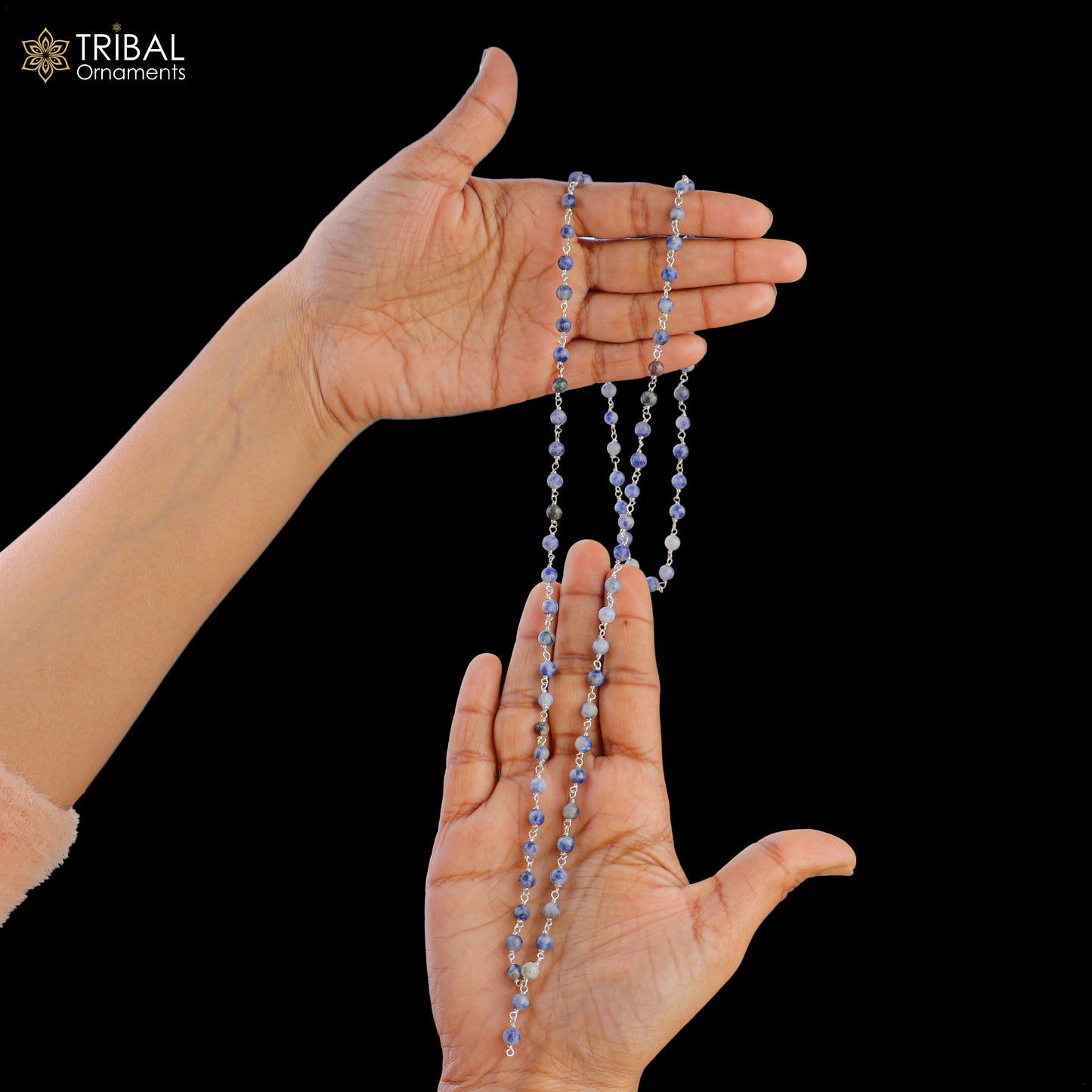 925 sterling silver lapis lazuli stone beads chain for unisex jewelry ch632 - TRIBAL ORNAMENTS