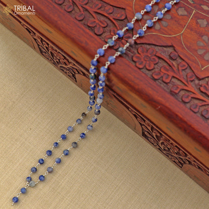 925 sterling silver lapis lazuli stone beads chain for unisex jewelry ch632 - TRIBAL ORNAMENTS