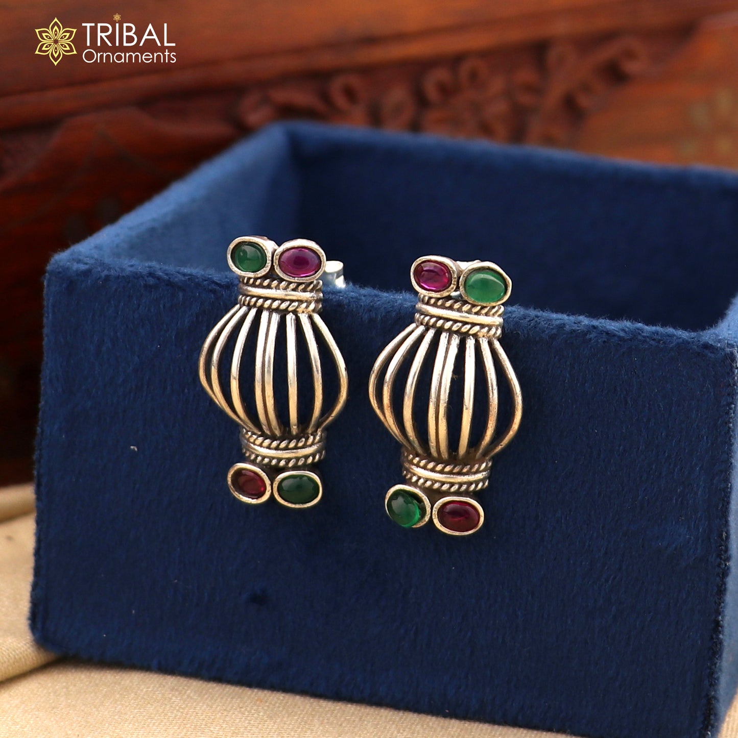 925 sterling silver vintage design stone earring ethnic tribal jewelry s1368