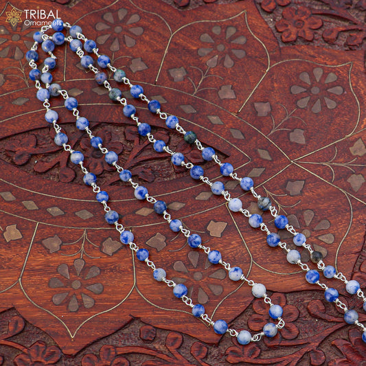925 sterling silver lapis lazuli stone beads chain for unisex jewelry ch632 - TRIBAL ORNAMENTS