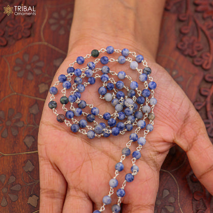 925 sterling silver lapis lazuli stone beads chain for unisex jewelry ch632 - TRIBAL ORNAMENTS