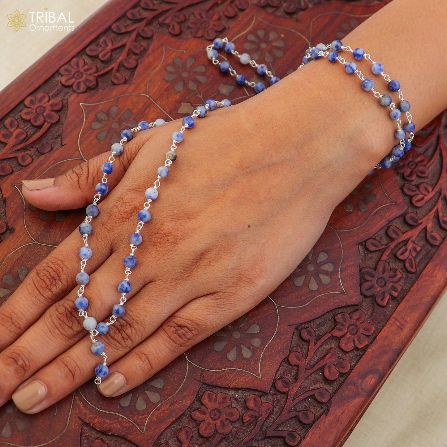 925 sterling silver lapis lazuli stone beads chain for unisex jewelry ch632 - TRIBAL ORNAMENTS