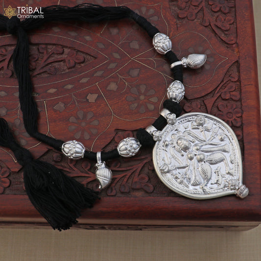 925 sterling silver Vintage design deity god Bheruji pendant necklace ethnic tribal jewelry set803 - TRIBAL ORNAMENTS