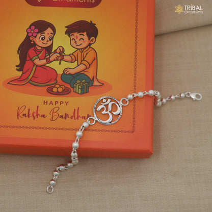 925 sterling silver OM design beaded Bracelet rakhi rk428