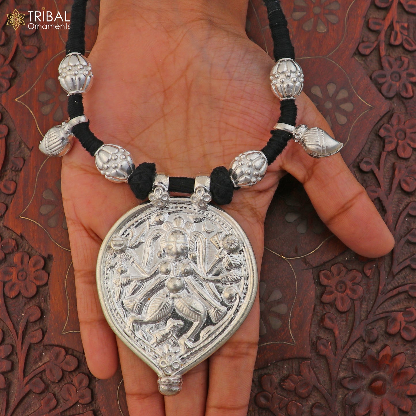 925 sterling silver Vintage design deity god Bheruji pendant necklace ethnic tribal jewelry set803 - TRIBAL ORNAMENTS