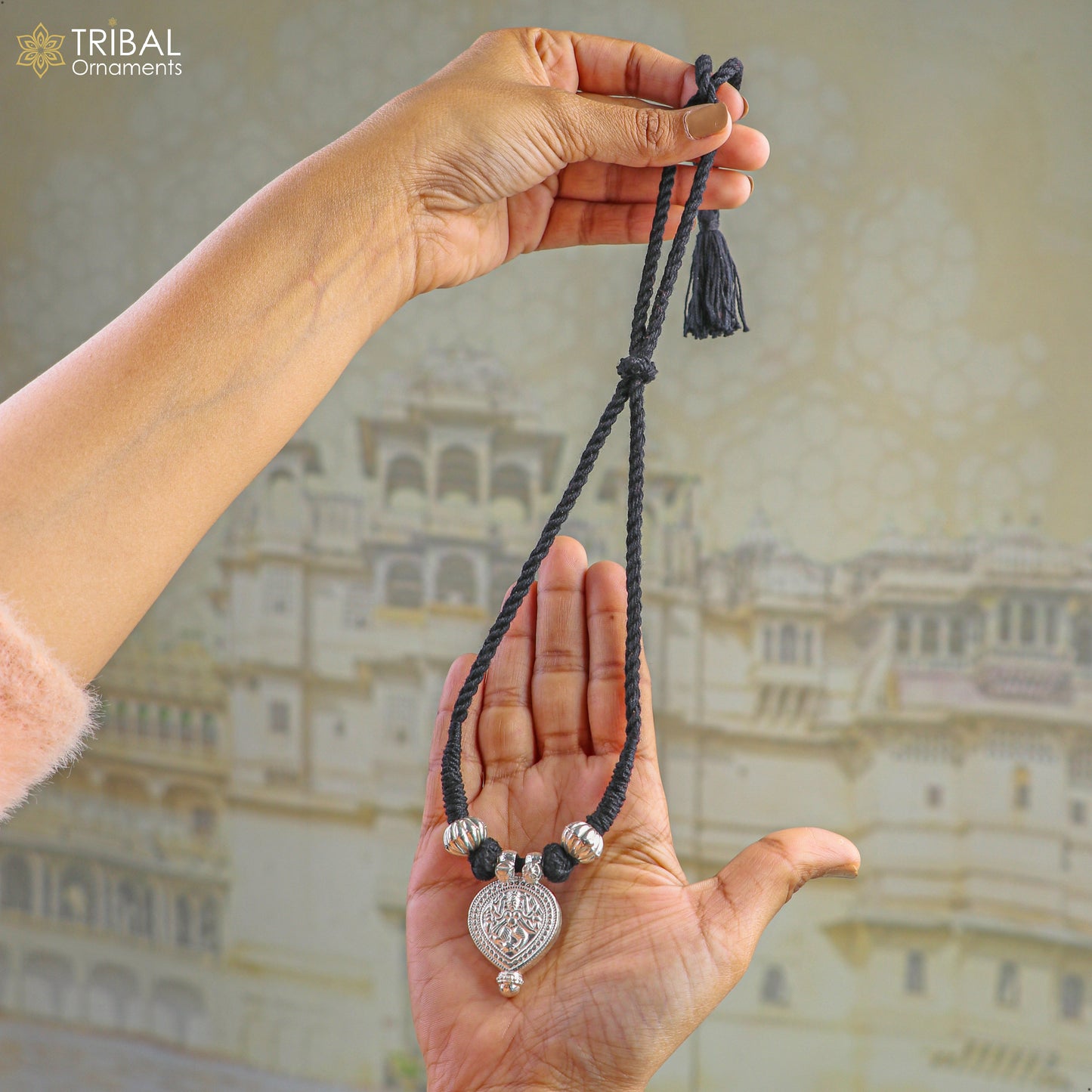 925 sterling silver Vintage design deity god Bheruji pendant necklace ethnic tribal jewelry set805 - TRIBAL ORNAMENTS