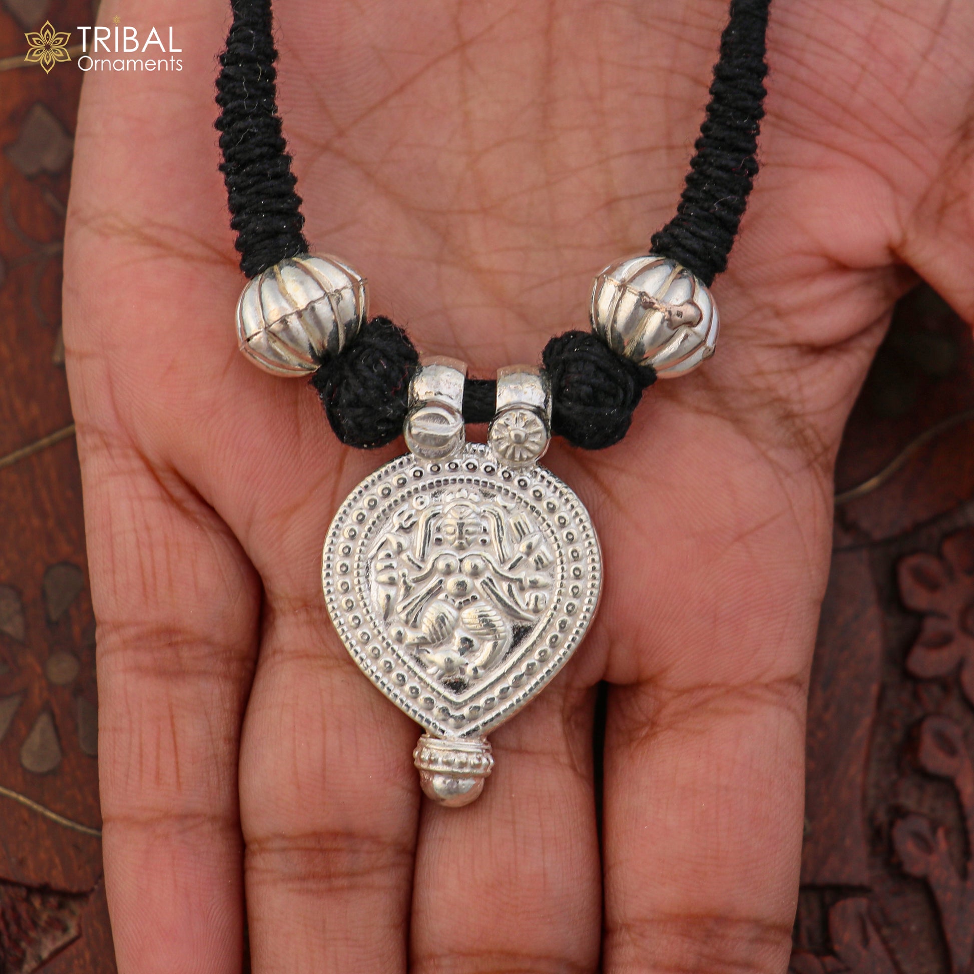 925 sterling silver Vintage design deity god Bheruji pendant necklace ethnic tribal jewelry set805 - TRIBAL ORNAMENTS