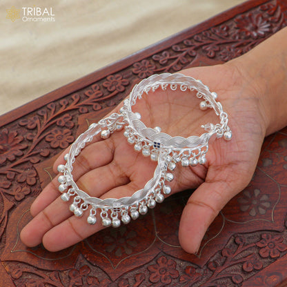 Sterling silver baby anklet with customizable design and jingling charms, perfect for kids, by TRIBAL ORNAMENTS.