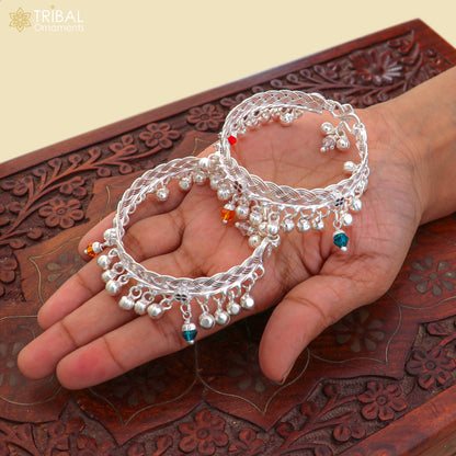 Sterling silver baby anklet with personalized design, featuring jingling charms, by TRIBAL ORNAMENTS for kids' gift jewelry.